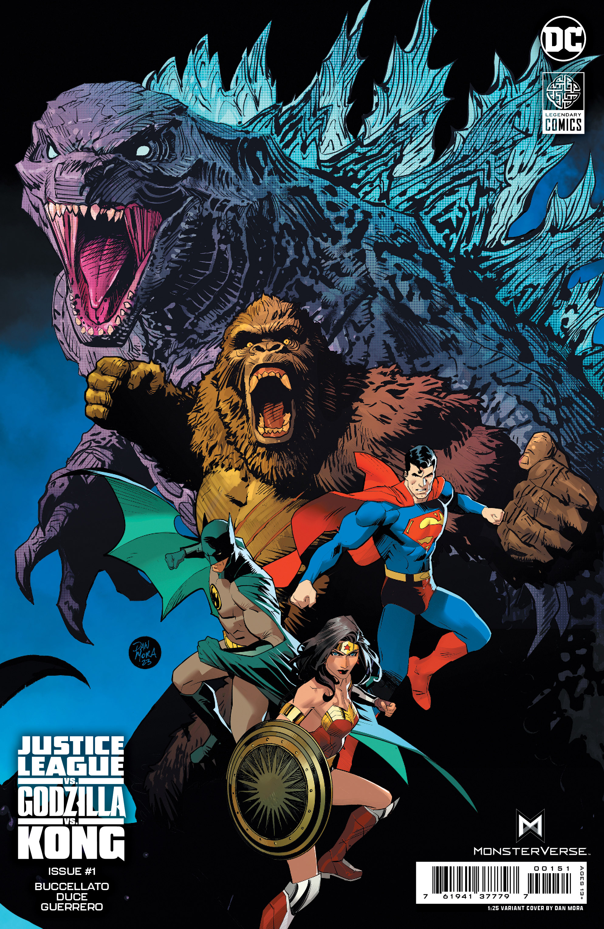 JUSTICE LEAGUE VS GODZILLA VS KONG #1 (OF 6) CVR H INC 1:25 DAN MORA CARD STOCK VAR