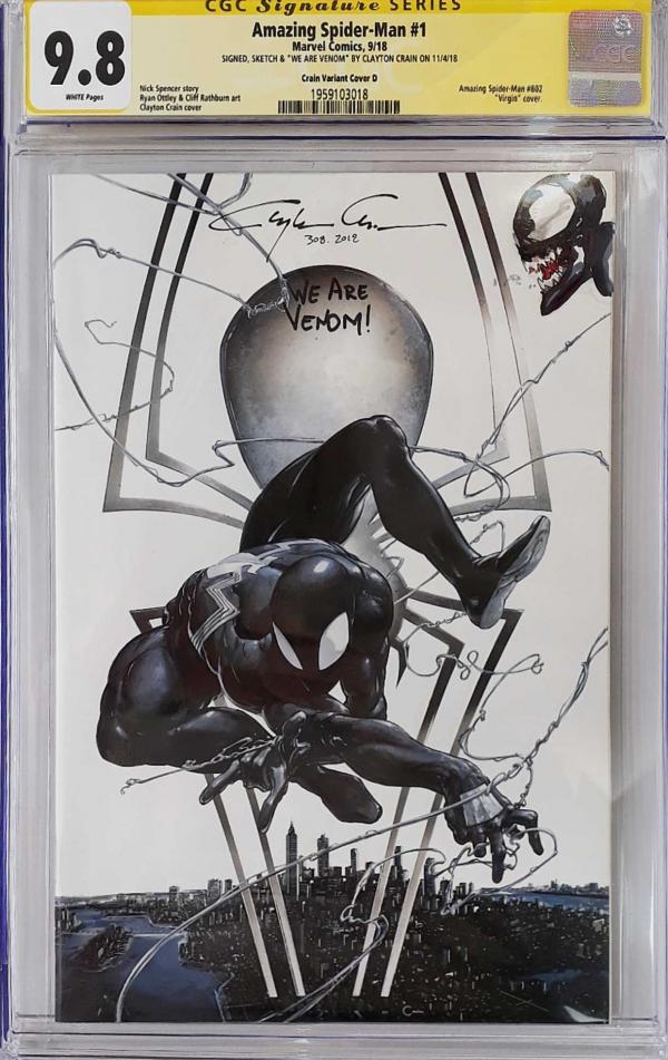 AMAZING SPIDER-MAN #1 CLAYTON CRAIN VAR SIGNED AND SKETCHED 9.8