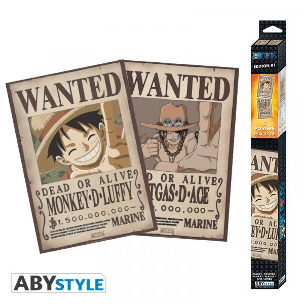 One Piece Set 2 Chibi Posters Wanted Luffy And Ace