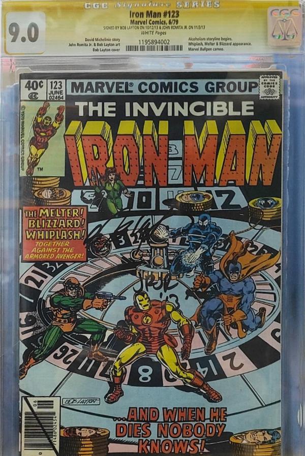THE INVINCIBLE IRON MAN #123 SIGNED BY BOB LAYTON & JOHN ROMITA JR 9.0