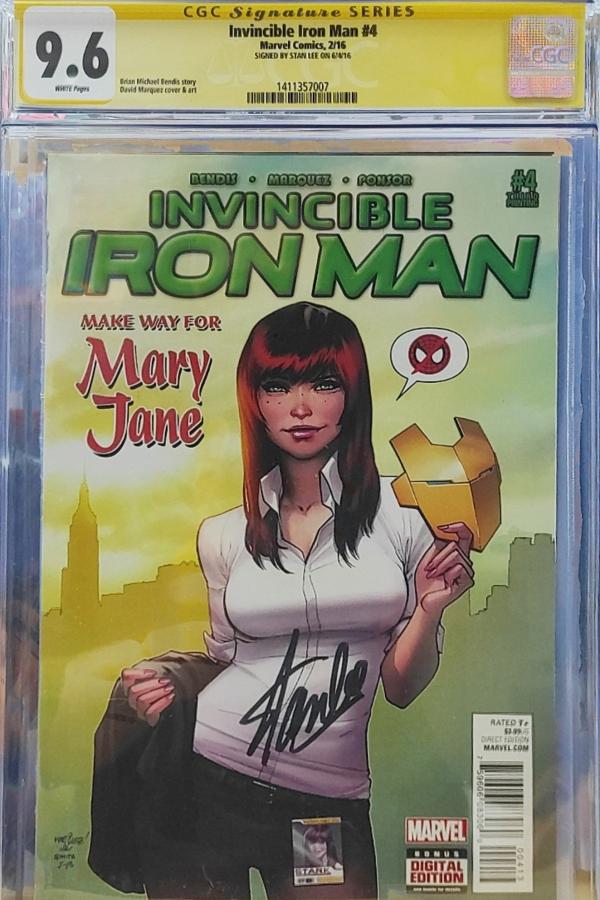 INVINCIBLE IRON MAN #4 SIGNED BY STAN LEE 9.6
