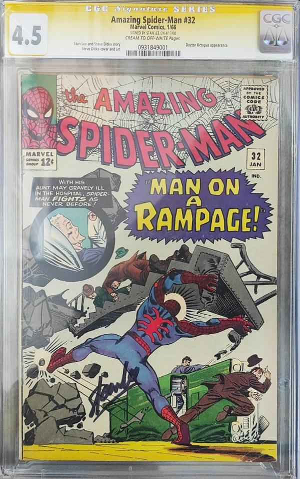 AMAZING SPIDER-MAN #32  SIGNED BY STAN LEE CGC 4.5