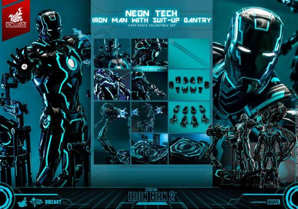 Neon Tech Iron Man with Suit-Up Gantry Figurine 1/6 32 cm