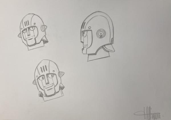 DESSIN ORIGINAL D'ALEXIS TALLONE POUR CAPITAINE FLAM : PLANCHE D'EXPRESSIONS POUR CRAG