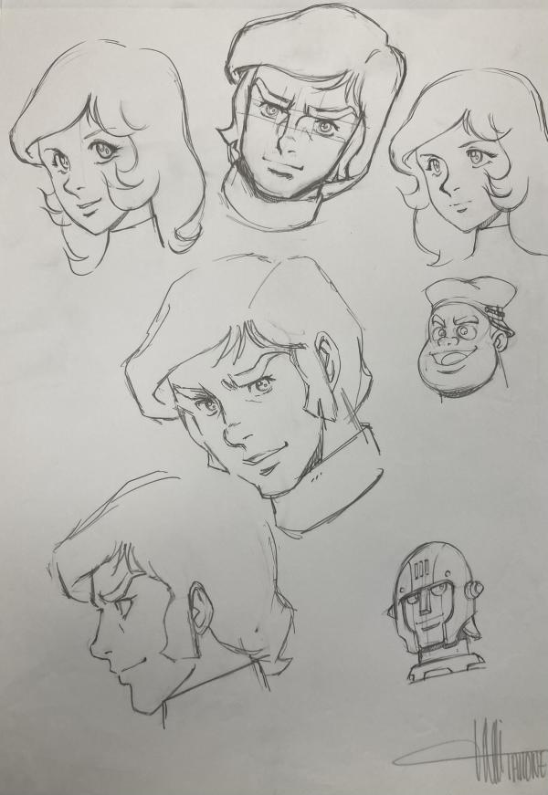 DESSIN ORIGINAL D'ALEXIS TALLONE POUR CAPITAINE FLAM : PLANCHES DE PORTRAITS DES PERSONNAGES