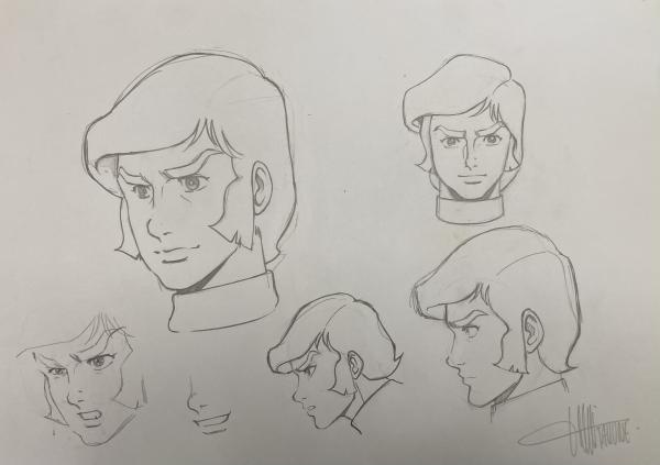 DESSIN ORIGINAL D'ALEXIS TALLONE POUR CAPITAINE FLAM : PLANCHE D'EXPRESSIONS POUR CAPITAINE FLAM