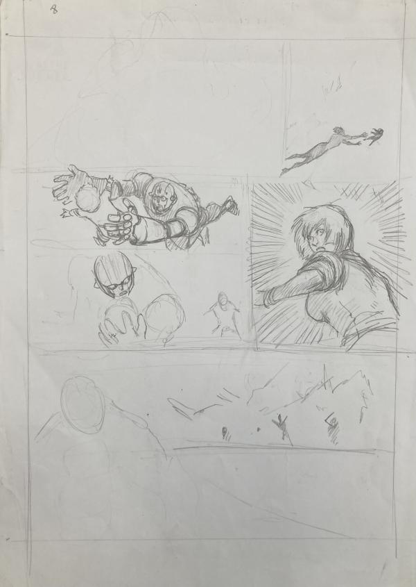 DESSIN ORIGINAL D'ALEXIS TALLONE POUR CAPITAINE FLAM : STORYBOARD PLANCHE 8 DE L'EMPEREUR ETERNEL