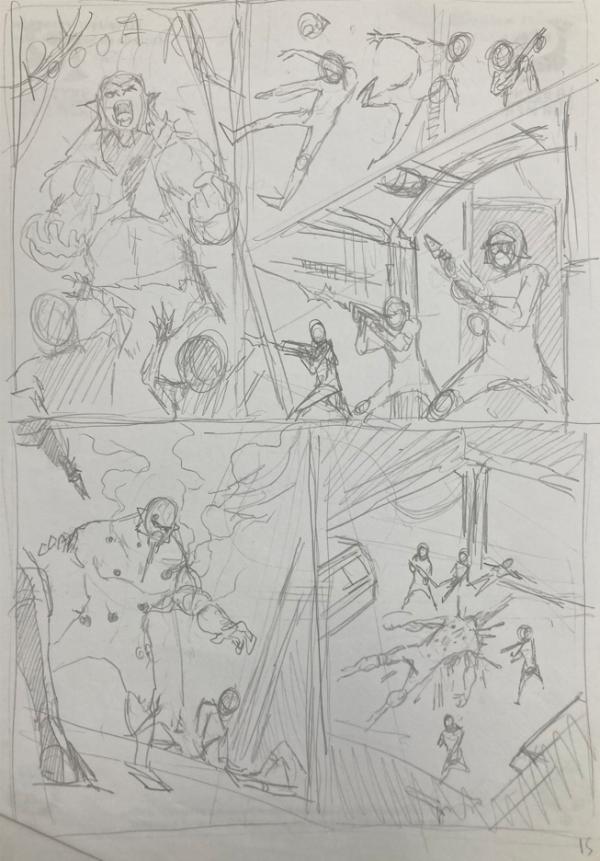 DESSIN ORIGINAL D'ALEXIS TALLONE POUR CAPITAINE FLAM : STORYBOARD PLANCHE 15 POUR L'EMPEREUR ETERNEL