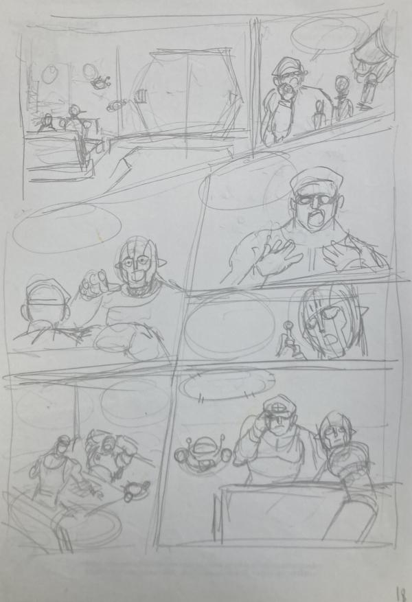 DESSIN ORIGINAL D'ALEXIS TALLONE POUR CAPITAINE FLAM : STORYBOARD PLANCHE 18 POUR L'EMPEREUR ETERNEL