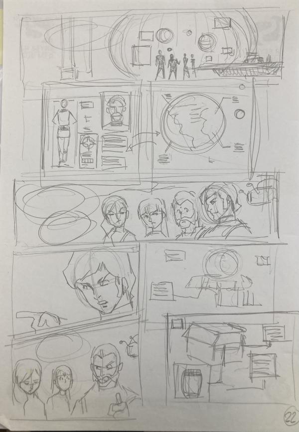 DESSIN ORIGINAL D'ALEXIS TALLONE POUR CAPITAINE FLAM : STORYBOARD PLANCHE 22 POUR L'EMPEREUR ETERNEL