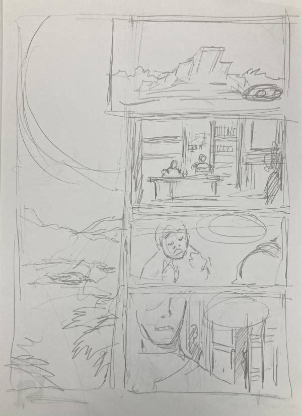 DESSIN ORIGINAL D'ALEXIS TALLONE POUR CAPITAINE FLAM : ESSAI STORYBOARD N°1 POUR L'EMPEREUR ETERNEL