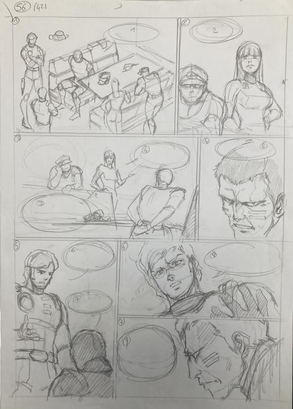 DESSIN ORIGINAL D'ALEXIS TALLONE POUR CAPITAINE FLAM : STORYBOARD PLANCHE 56