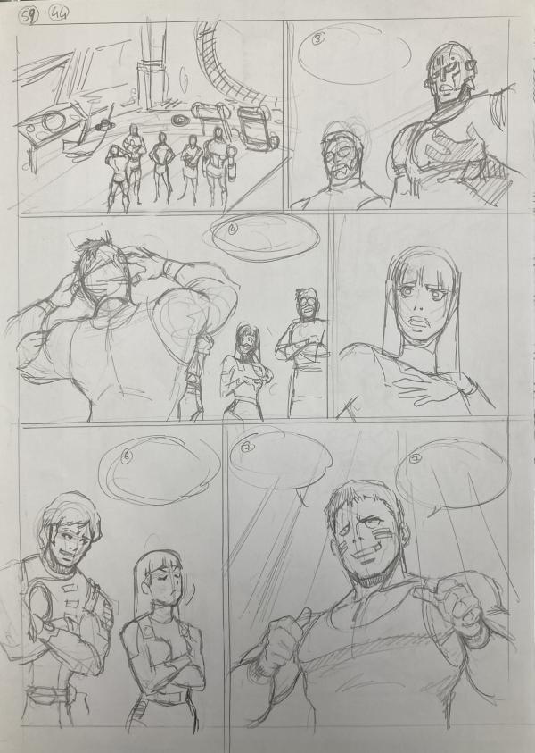 DESSIN ORIGINAL D'ALEXIS TALLONE POUR CAPITAINE FLAM : STORYBOARD POUR L'EMPEREUR ETERNEL PLANCHE 59