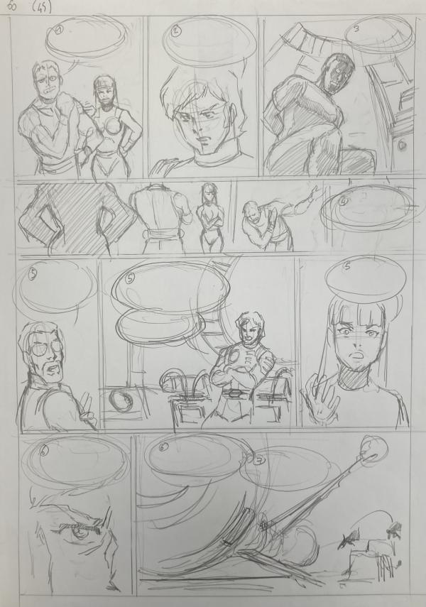 DESSIN ORIGINAL D'ALEXIS TALLONE POUR CAPITAINE FLAM : STORYBOARD POUR L'EMPEREUR ETERNEL PLANCHE 60