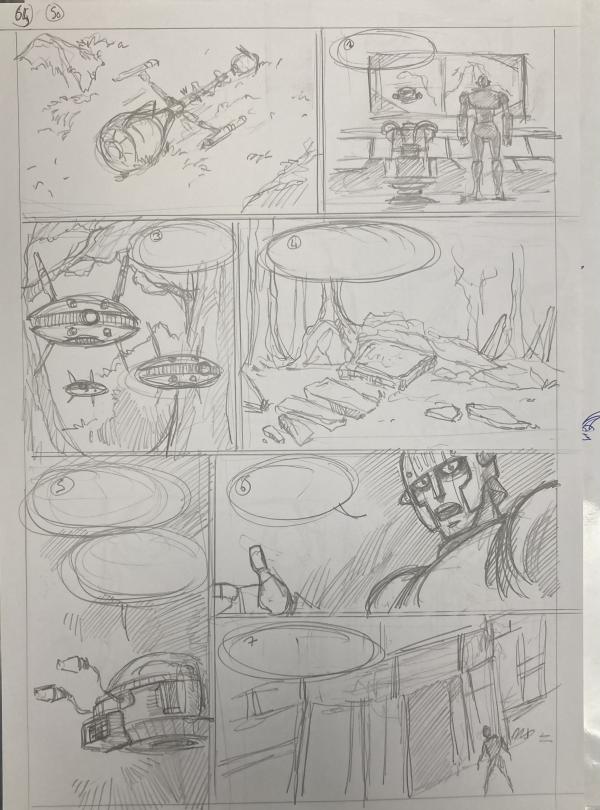 DESSIN ORIGINAL D'ALEXIS TALLONE POUR CAPITAINE FLAM : STORYBOARD POUR L'EMPEREUR ETERNEL PLANCHE 65