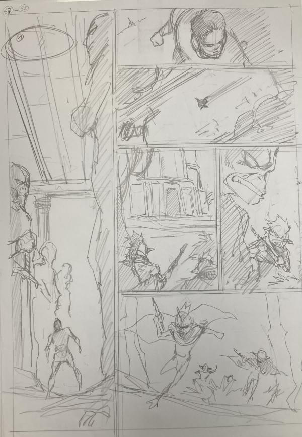 DESSIN ORIGINAL D'ALEXIS TALLONE POUR CAPITAINE FLAM : STORYBOARD POUR L'EMPEREUR ETERNEL PLANCHE 67