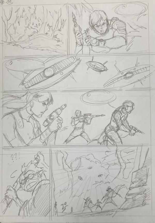 DESSIN ORIGINAL D'ALEXIS TALLONE POUR CAPITAINE FLAM : STORYBOARD POUR L'EMPEREUR ETERNEL PLANCHE 68