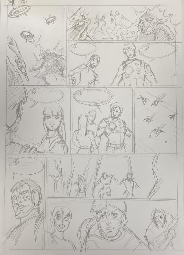 DESSIN ORIGINAL D'ALEXIS TALLONE POUR CAPITAINE FLAM : STORYBOARD POUR L'EMPEREUR ETERNEL PLANCHE 69