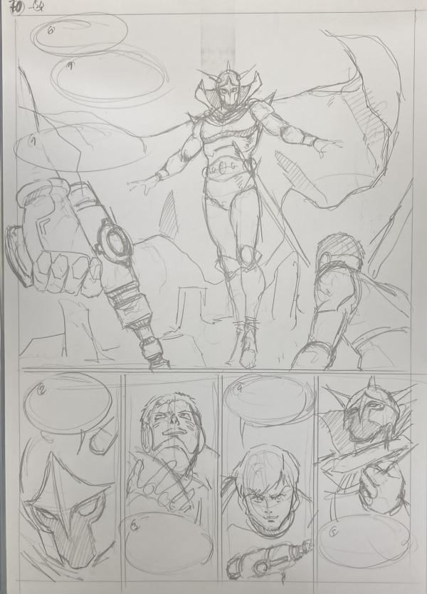 DESSIN ORIGINAL D'ALEXIS TALLONE POUR CAPITAINE FLAM : STORYBOARD POUR L'EMPEREUR ETERNEL PLANCHE 70