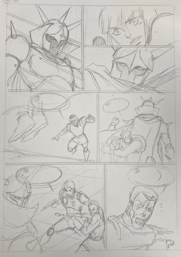 DESSIN ORIGINAL D'ALEXIS TALLONE POUR CAPITAINE FLAM : STORYBOARD POUR L'EMPEREUR ETERNEL PLANCHE 72