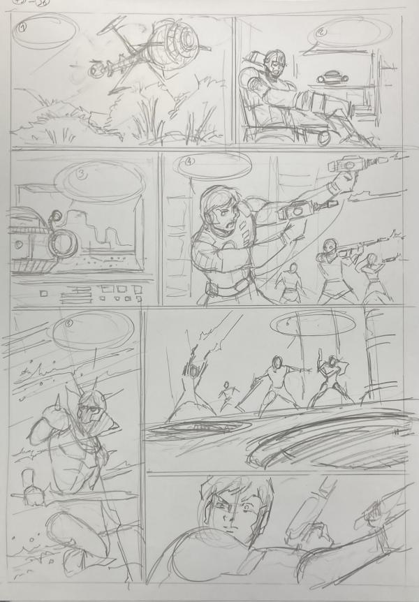 DESSIN ORIGINAL D'ALEXIS TALLONE POUR CAPITAINE FLAM : STORYBOARD POUR L'EMPEREUR ETERNEL PLANCHE 73