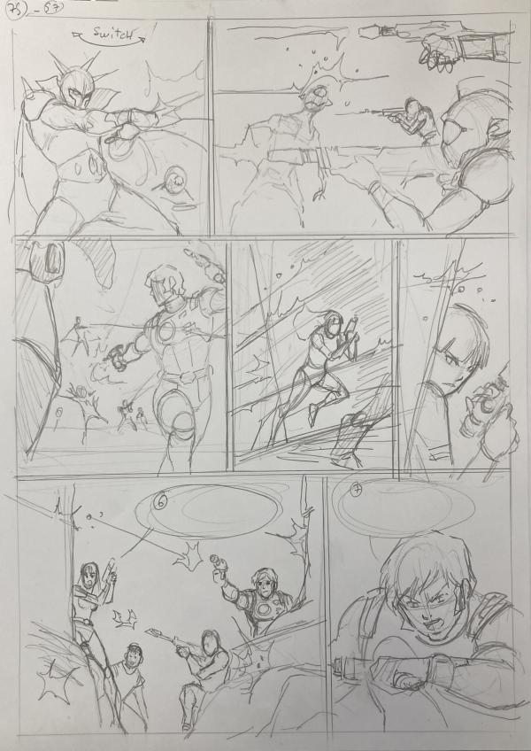 DESSIN ORIGINAL D'ALEXIS TALLONE POUR CAPITAINE FLAM : STORYBOARD POUR L'EMPEREUR ETERNEL PLANCHE 75