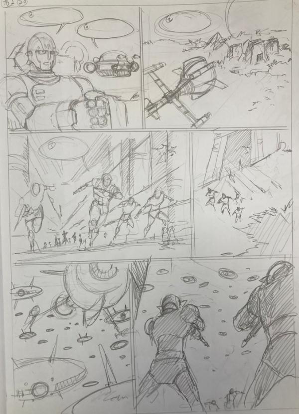 DESSIN ORIGINAL D'ALEXIS TALLONE POUR CAPITAINE FLAM : STORYBOARD POUR L'EMPEREUR ETERNEL PLANCHE 76