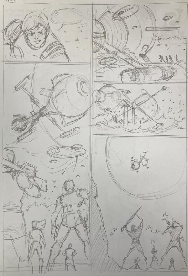 DESSIN ORIGINAL D'ALEXIS TALLONE POUR CAPITAINE FLAM : STORYBOARD POUR L'EMPEREUR ETERNEL PLANCHE 78