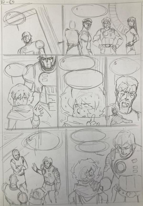 DESSIN ORIGINAL D'ALEXIS TALLONE POUR CAPITAINE FLAM : STORYBOARD POUR L'EMPEREUR ETERNEL PLANCHE 80