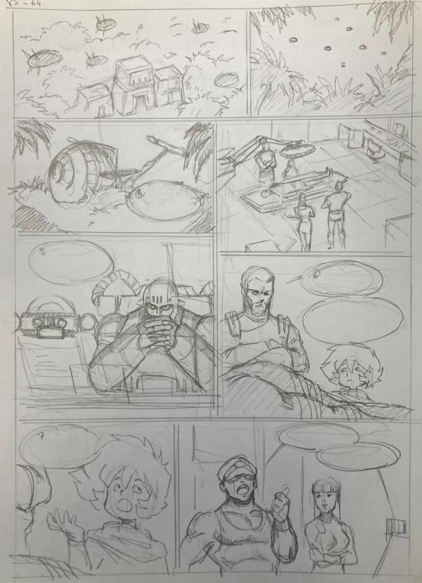 DESSIN ORIGINAL D'ALEXIS TALLONE POUR CAPITAINE FLAM : STORYBOARD POUR L'EMPEREUR ETERNEL PLANCHE 83