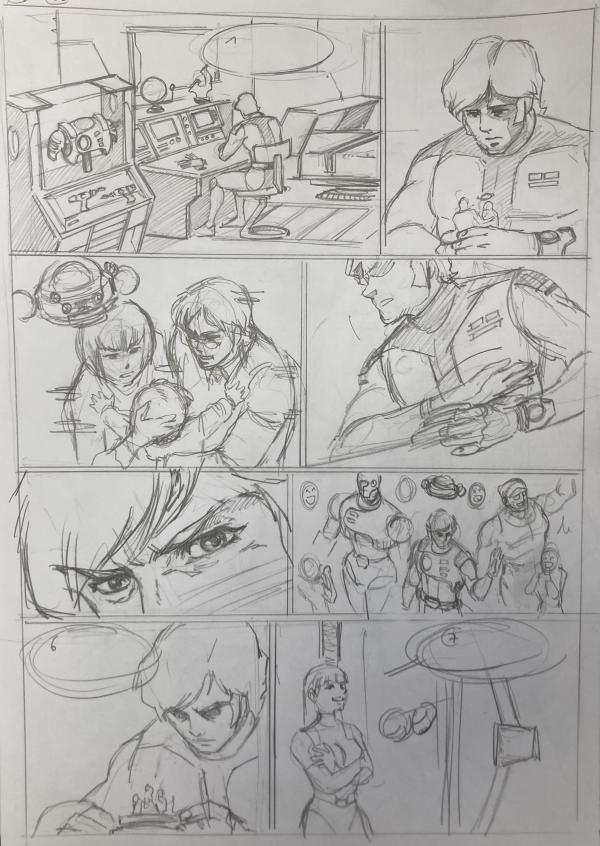 DESSIN ORIGINAL D'ALEXIS TALLONE POUR CAPITAINE FLAM : STORYBOARD POUR L'EMPEREUR ETERNEL PLANCHE 84