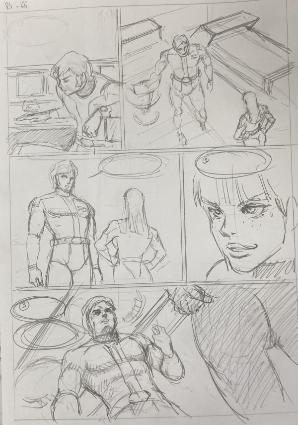 DESSIN ORIGINAL D'ALEXIS TALLONE POUR CAPITAINE FLAM : STORYBOARD POUR L'EMPEREUR ETERNEL PLANCHE 85