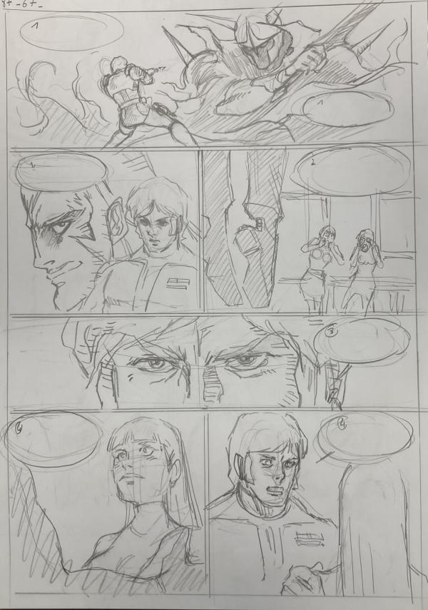 DESSIN ORIGINAL D'ALEXIS TALLONE POUR CAPITAINE FLAM : STORYBOARD POUR L'EMPEREUR ETERNEL PLANCHE 87