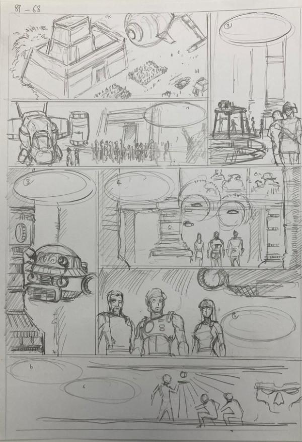 DESSIN ORIGINAL D'ALEXIS TALLONE POUR CAPITAINE FLAM : STORYBOARD POUR L'EMPEREUR ETERNEL PLANCHE 89