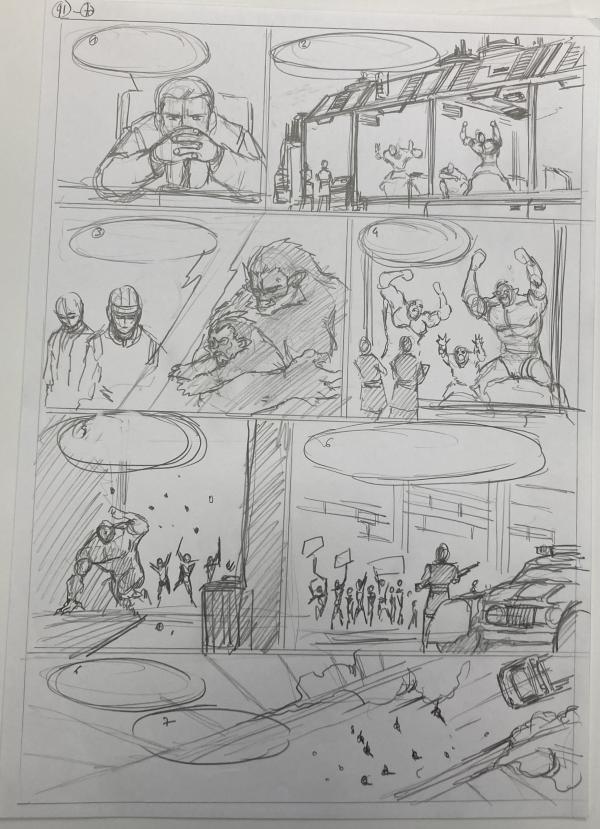 DESSIN ORIGINAL D'ALEXIS TALLONE POUR CAPITAINE FLAM : STORYBOARD POUR L'EMPEREUR ETERNEL PLANCHE 91