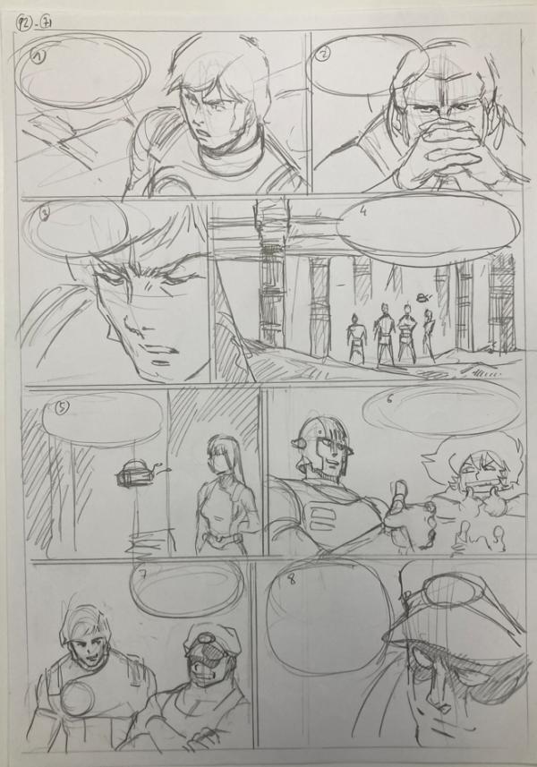 DESSIN ORIGINAL D'ALEXIS TALLONE POUR CAPITAINE FLAM : STORYBOARD POUR L'EMPEREUR ETERNEL PLANCHE 92