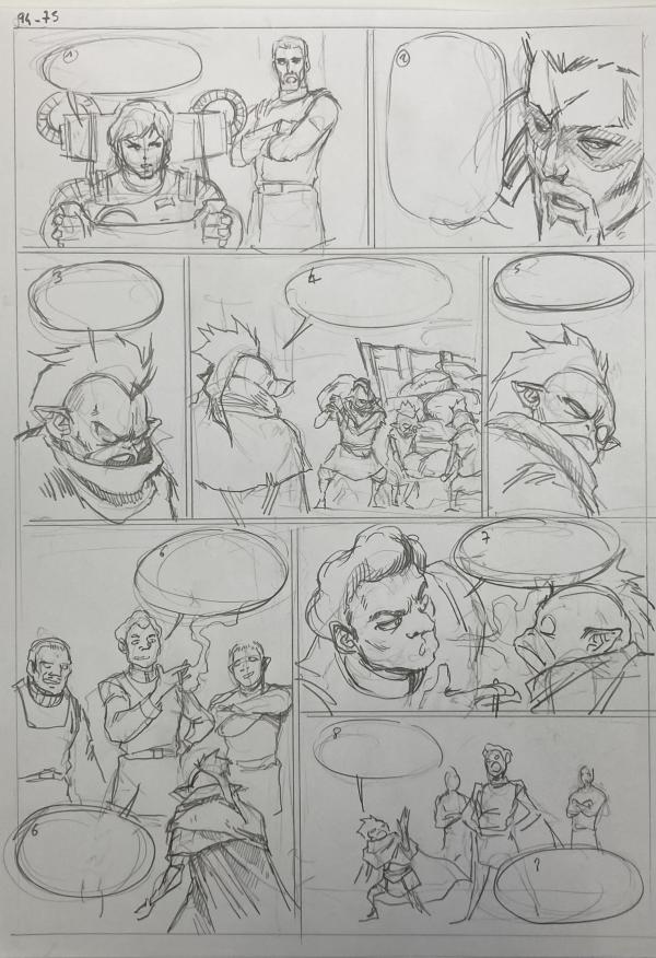 DESSIN ORIGINAL D'ALEXIS TALLONE POUR CAPITAINE FLAM : STORYBOARD POUR L'EMPEREUR ETERNEL PLANCHE 94