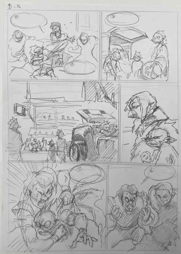 DESSIN ORIGINAL D'ALEXIS TALLONE POUR CAPITAINE FLAM : STORYBOARD POUR L'EMPEREUR ETERNEL PLANCHE 95