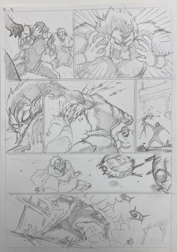 DESSIN ORIGINAL D'ALEXIS TALLONE POUR CAPITAINE FLAM : STORYBOARD POUR L'EMPEREUR ETERNEL PLANCHE 96