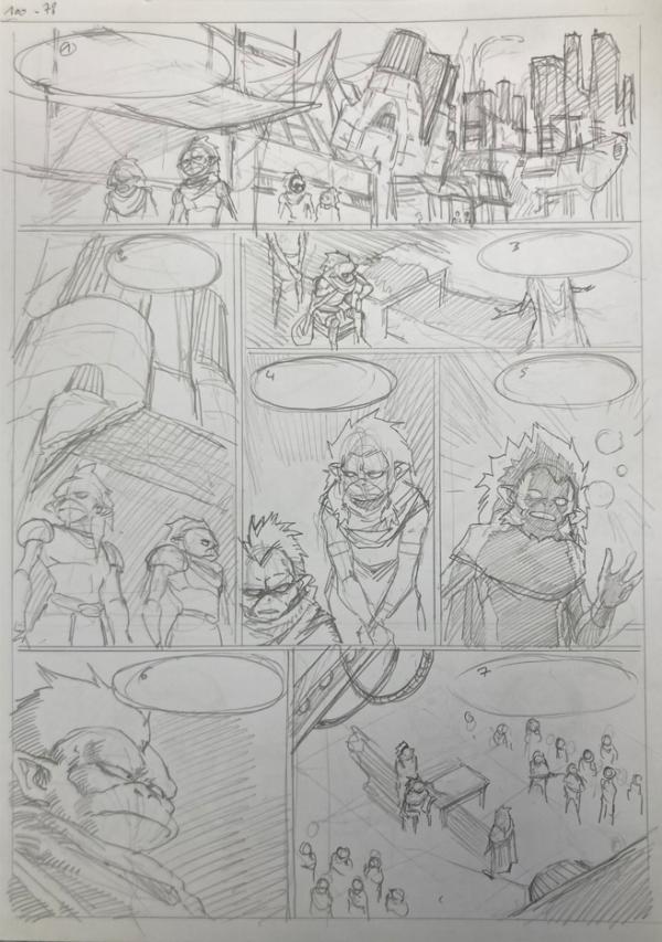 DESSIN ORIGINAL D'ALEXIS TALLONE POUR CAPITAINE FLAM : STORYBOARD POUR L'EMPEREUR ETERNEL PLANCHE 100