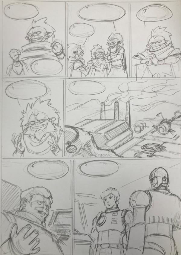 DESSIN ORIGINAL D'ALEXIS TALLONE POUR CAPITAINE FLAM : STORYBOARD POUR L'EMPEREUR ETERNEL PLANCHE 101