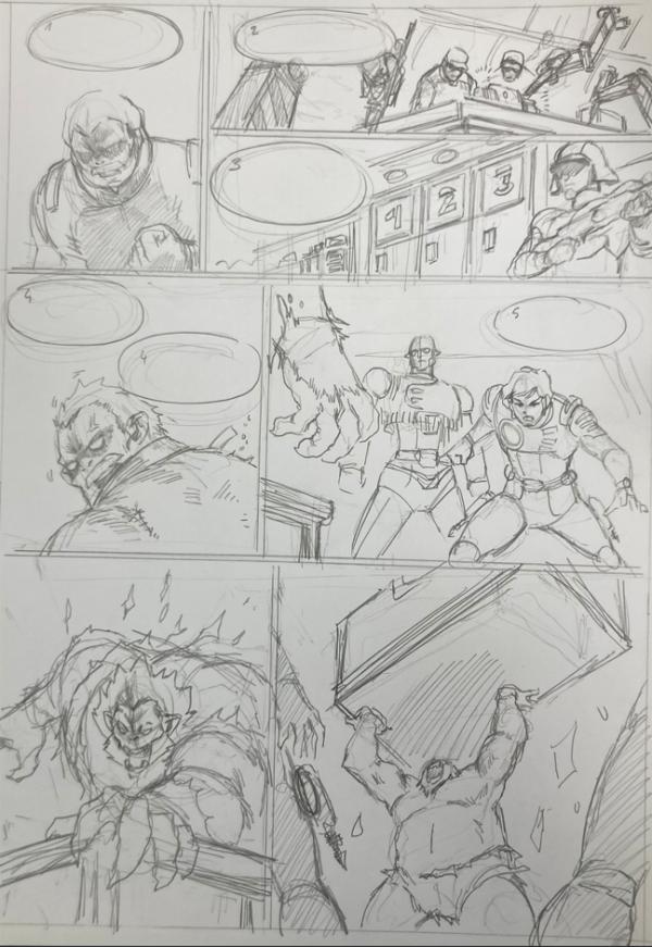 DESSIN ORIGINAL D'ALEXIS TALLONE POUR CAPITAINE FLAM : STORYBOARD POUR L'EMPEREUR ETERNEL PLANCHE 103