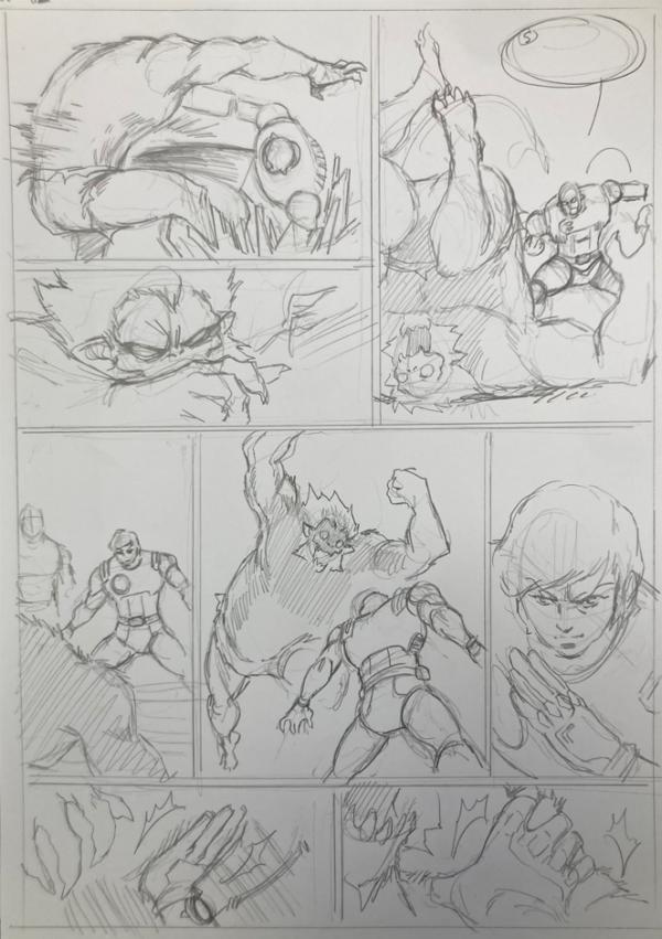 DESSIN ORIGINAL D'ALEXIS TALLONE POUR CAPITAINE FLAM : STORYBOARD POUR L'EMPEREUR ETERNEL PLANCHE 105