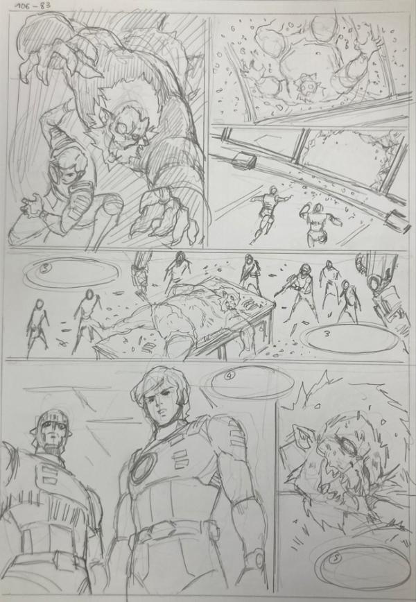 DESSIN ORIGINAL D'ALEXIS TALLONE POUR CAPITAINE FLAM : STORYBOARD POUR L'EMPEREUR ETERNEL PLANCHE 106