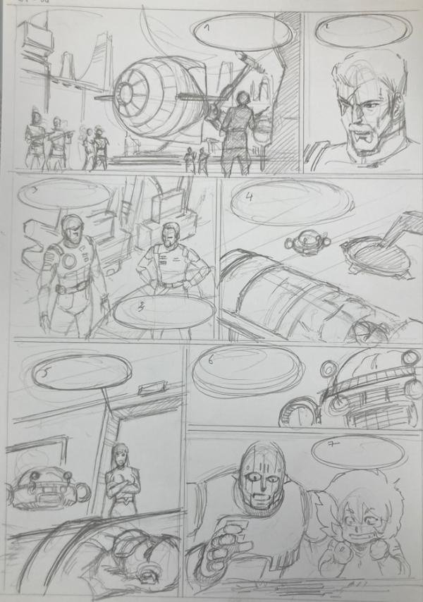 DESSIN ORIGINAL D'ALEXIS TALLONE POUR CAPITAINE FLAM : STORYBOARD POUR L'EMPEREUR ETERNEL PLANCHE 107