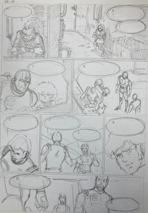 DESSIN ORIGINAL D'ALEXIS TALLONE POUR CAPITAINE FLAM : STORYBOARD POUR L'EMPEREUR ETERNEL PLANCHE 108