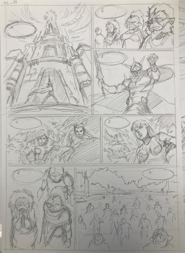 DESSIN ORIGINAL D'ALEXIS TALLONE POUR CAPITAINE FLAM : STORYBOARD POUR L'EMPEREUR ETERNEL PLANCHE 112