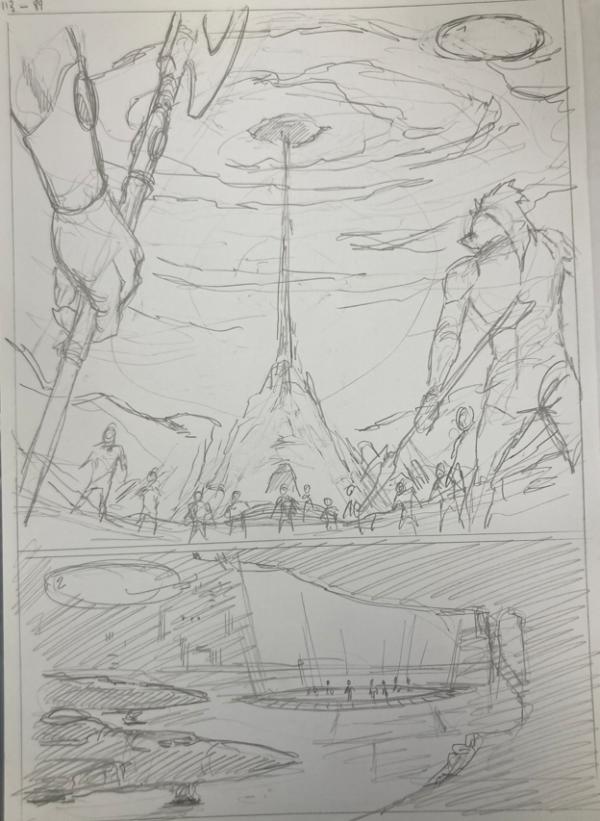 DESSIN ORIGINAL D'ALEXIS TALLONE POUR CAPITAINE FLAM : STORYBOARD POUR L'EMPEREUR ETERNEL PLANCHE 113