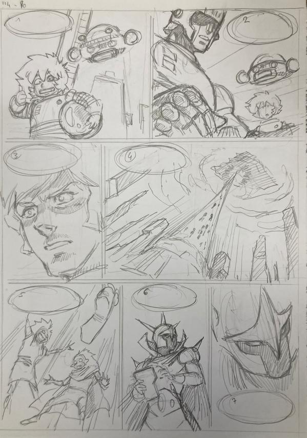 DESSIN ORIGINAL D'ALEXIS TALLONE POUR CAPITAINE FLAM : STORYBOARD POUR L'EMPEREUR ETERNEL PLANCHE 114