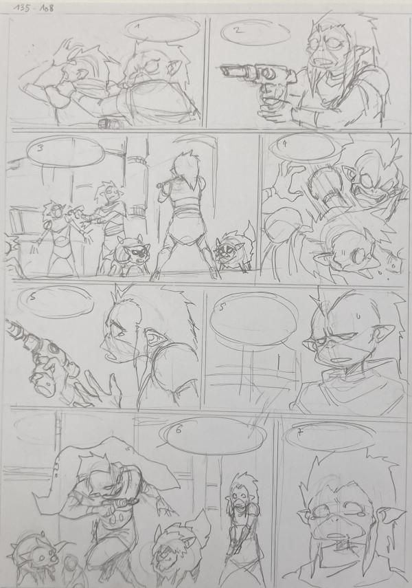 DESSIN ORIGINAL D'ALEXIS TALLONE POUR CAPITAINE FLAM : STORYBOARD POUR L'EMPEREUR ETERNEL PLANCHE 135